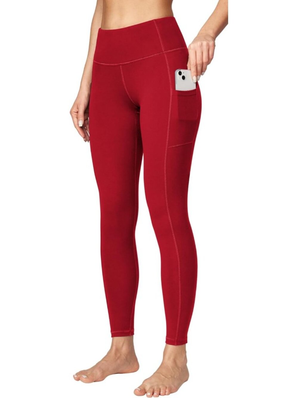 Women's Red Tummy Control Workout Imported Compression Yoga Leggings